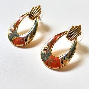 Vintage 80's Swirl Marble Pierced Earrings